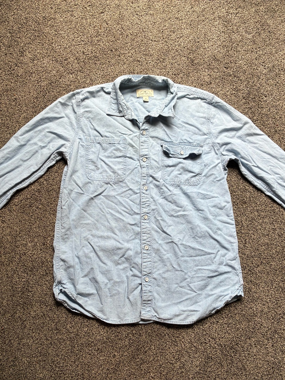 Lucky Brand Blue Chambray Button Down Shirt, Size Medium